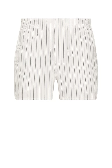 AMI Paris Elasticated Shorts in Off White & Blue