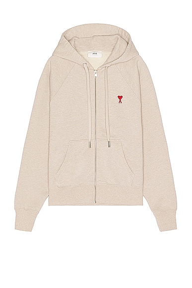 ami ADC Zipped Hoodie in Heather Light Beige