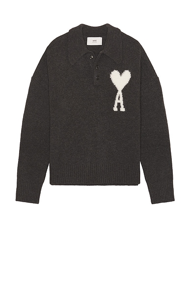 AMI Paris Boxy Fit ADC Polo in Dark Grey