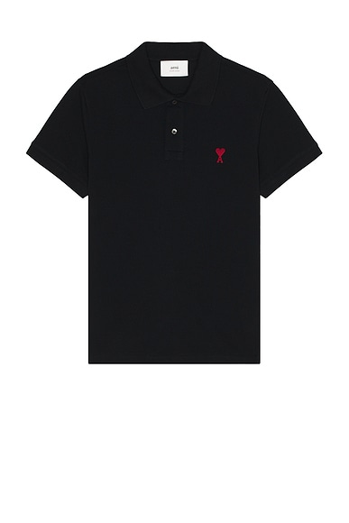 Shop Ami Alexandre Mattiussi De Coeur Polo Shirt In Black