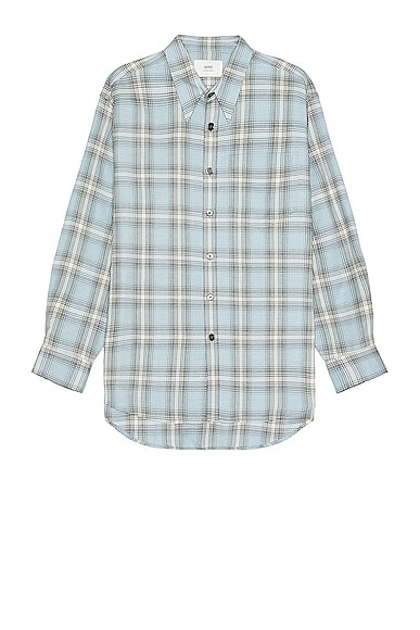 Shop Ami Alexandre Mattiussi Casual Overshirt In Feather Blue & Pearl Grey
