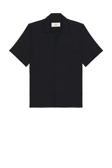 AMI Paris Short Sleeve Classic Shirt in Navy Blue