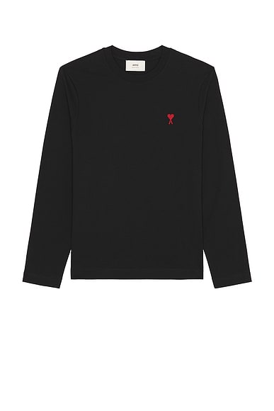 AMI Paris Red ADC Long Sleeve T-Shirt in Black