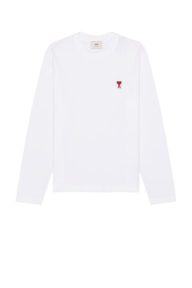 AMI Paris Red ADC Long Sleeve T-Shirt in White
