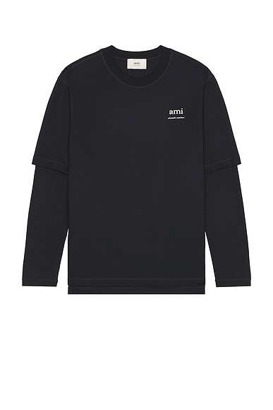 AMI Paris Long Sleeve T-Shirt in Navy Blue