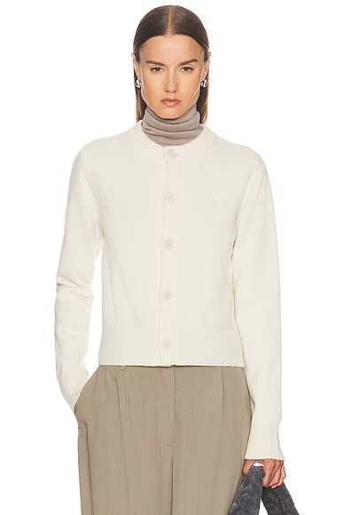 AMI Paris Crewneck Cardigan in Ivory