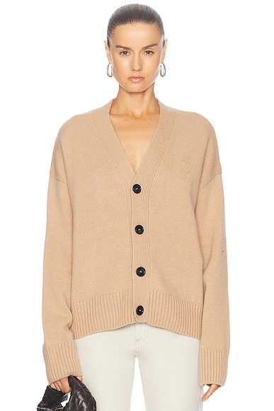 AMI Paris Embossed Adc Cardigan in Nude