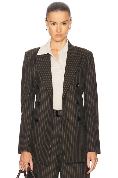 AMI Paris Double Breasted Blazer in Dark Coffee & Sand