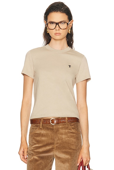 AMI Paris Short Sleeve T-Shirt in White Coffee
