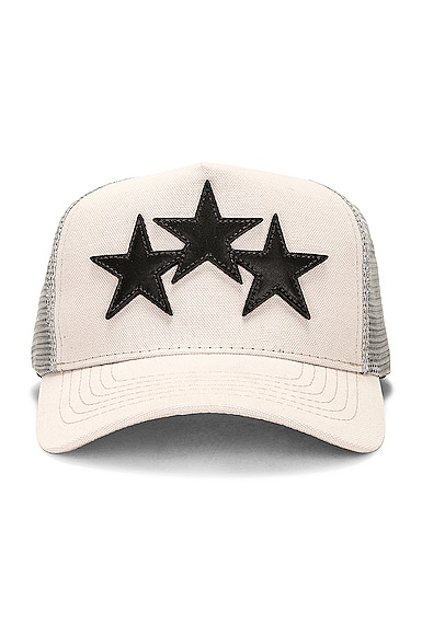 Amiri 3 Star Trucker Hat in Cream