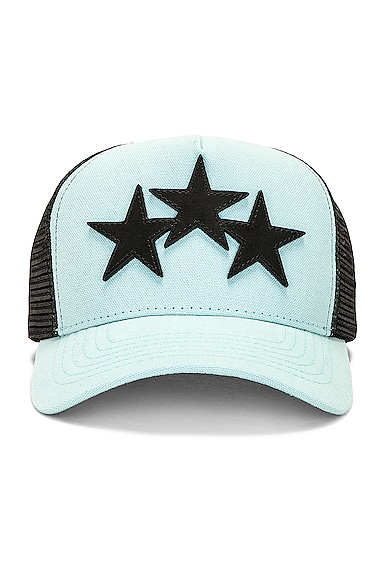 Amiri 3 Star Trucker Hat in Baby Blue