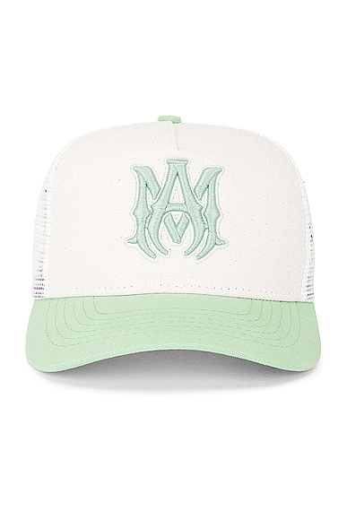 Shop Amiri Two Tone Ma Trucker Hat In Natural Mineral Green