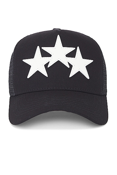 Three Star Trucker Hat in Black