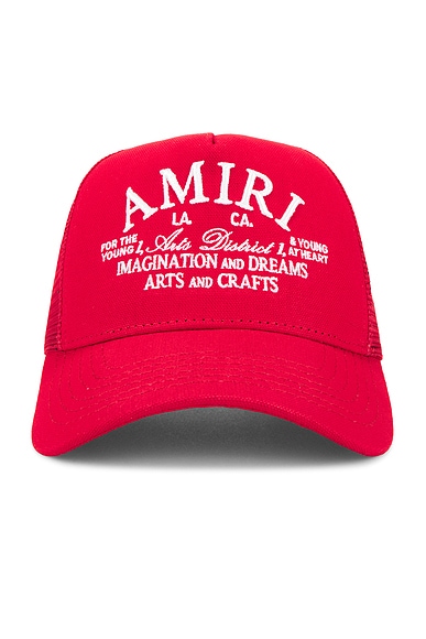 【国内正規】AMIRI ARTS DISTRICT TRUCKER アミリ Amiri Arts District Trucker Hat in Red | FWRD