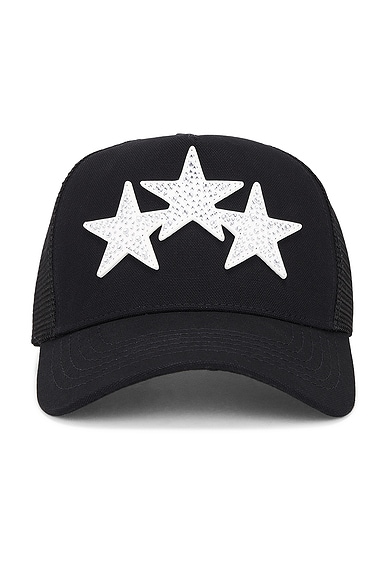 Crystal 3 Star Trucker Hat in Black & White