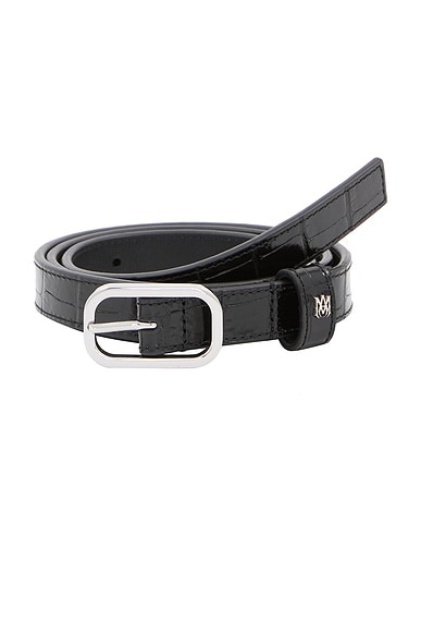 Amiri Croc Embossed 2cm Belt in Black & Nickel