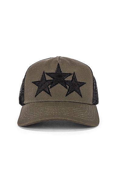Amiri Star Trucker Hat In Military Green Black Modesens