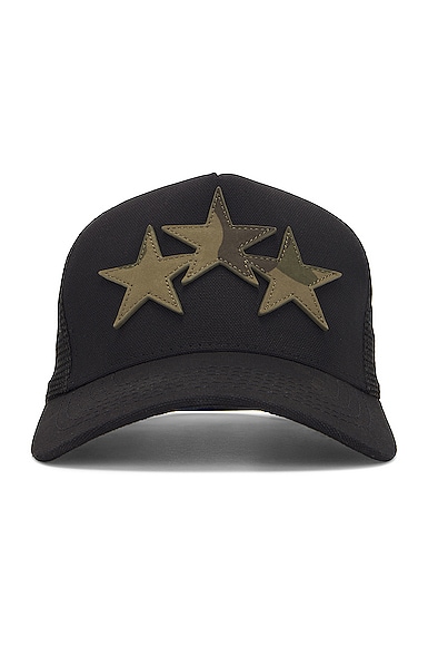 Amiri Three Star Trucker Hat in Black