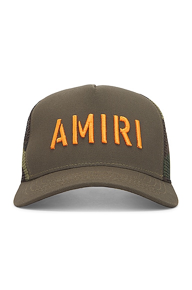 Amiri Arts Stencil Trucker Hat in Army