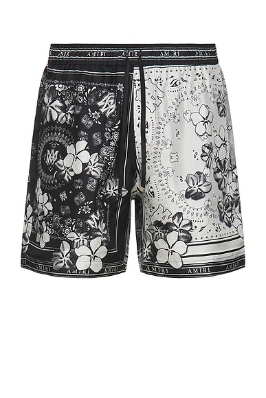 Amiri Bandana B-Ball Shorts in Black & Grey | FWRD