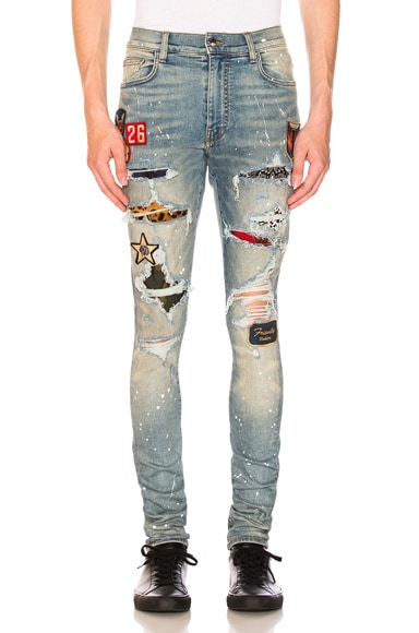 超大特価 Amiri Art Patch Jeans in Light Indigo | FWRD デニム/ジーンズ