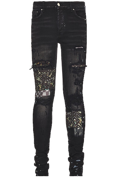 Amiri Artpatch Paint & Checker Jean in Black