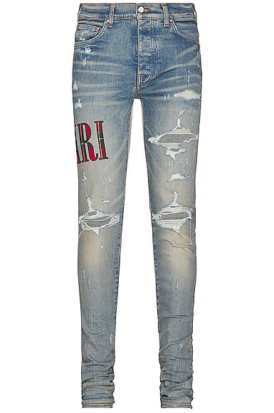 Amiri Flannel Core Logo Jean in Clay Indigo | FWRD Amiri Flannel Core Logo Jean in Clay Indigo | FWRD