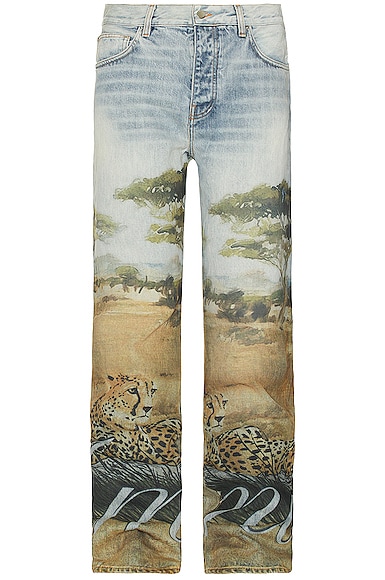 Amiri Printed Safari Straight Jean in Stone Indigo