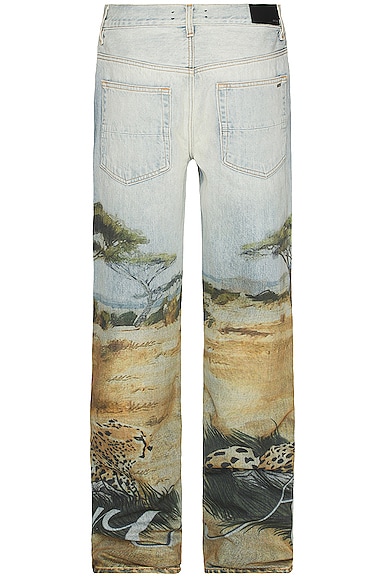 Shop Amiri Printed Safari Straight Jean In Stone Indigo