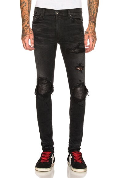 Amiri MX1 Leather Patch Skinny Jeans in 