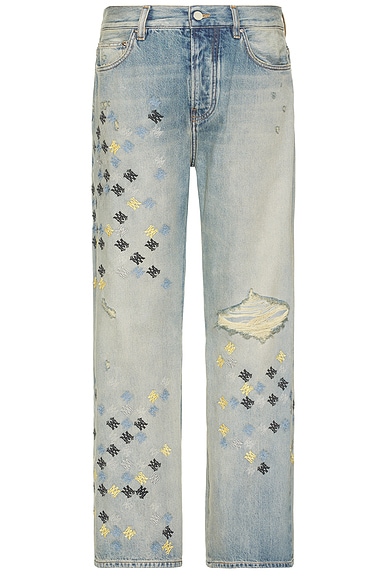 Amiri Leather Star Straight Jean in Clay Indigo | FWRD