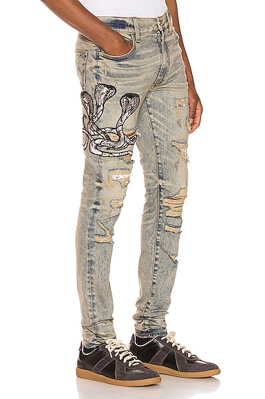 Amiri Snake Patch Jean in Dirty Indigo | FWRD