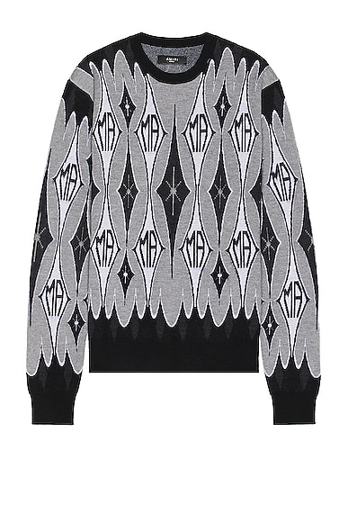 Shop Amiri Argyle Jacquard Sweater In Black