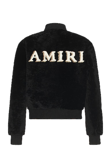 Amiri Zip Front Shearling Bomber In Black