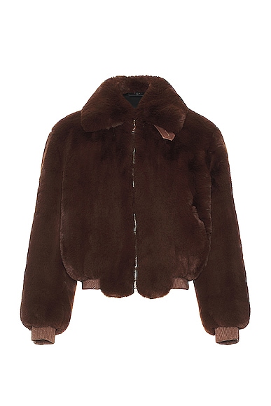 Amiri Cropped Faux Fur Zip Jacket in Chocolate