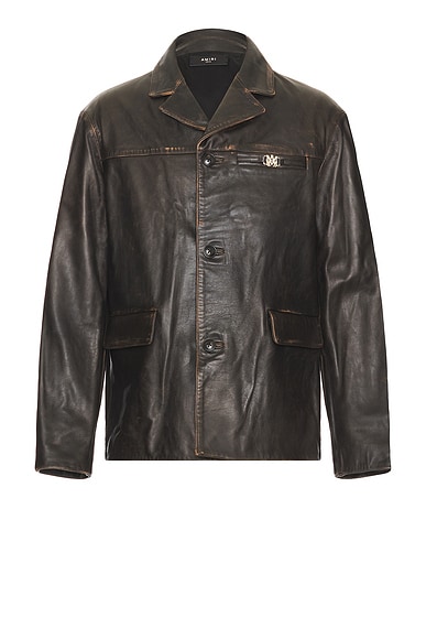 Amiri Tumbled Leather SB Jacket in Dark Brown