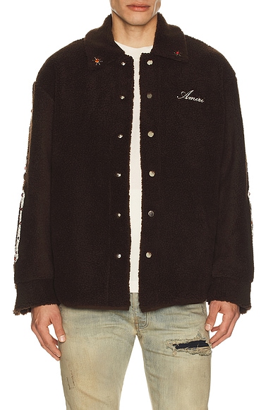 Amiri Bones Studded Overshirt in Dark Brown