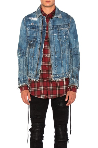 Amiri Destroyed Denim Trucker Jacket in 