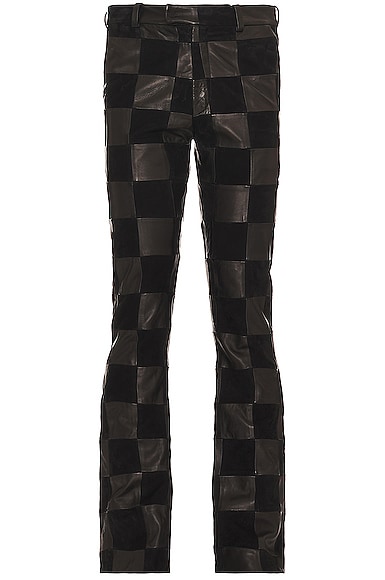 Mixed Check Patch Flare Pants