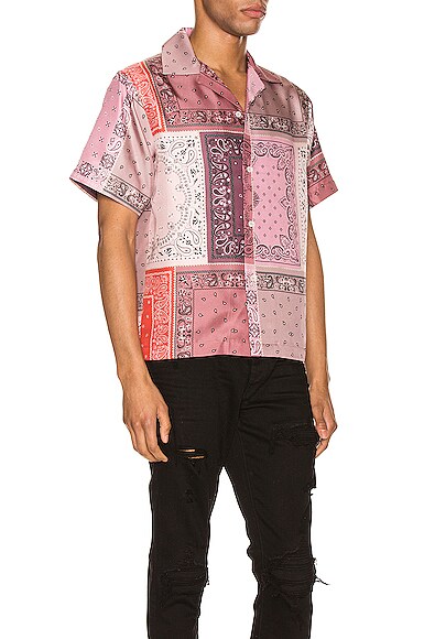 AMIRI BANDANA RECONSTRUCTED SHORT SLEEVE SILK SHIRT,AMIF-MS101