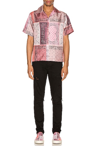 AMIRI BANDANA RECONSTRUCTED SHORT SLEEVE SILK SHIRT,AMIF-MS101