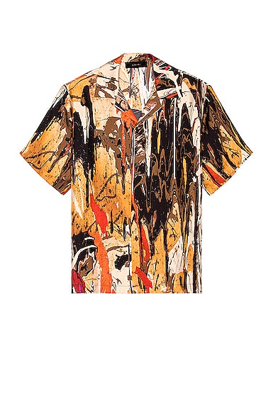 Amiri Paint Splatter Bowling Shirt in Orange