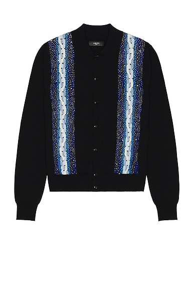 Amiri Crystal Cable Knit Polo in Black