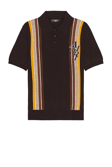 Amiri Stack Stripe Short Sleeve Polo in Brown