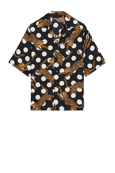 Amiri Leopard Polka Dots Bowling Shirt in Black