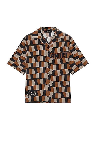 Amiri Checkered Snake Poplin Shirt in Brown