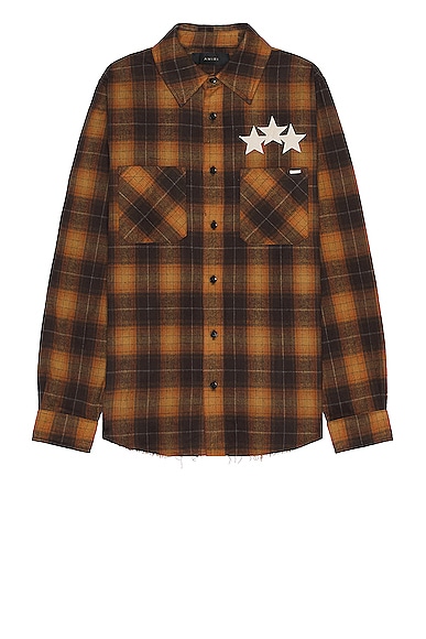 Star Leather Flannel Shirt in Brown