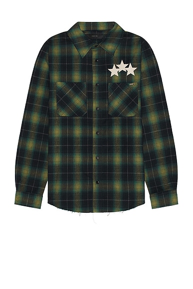 Star Leather Flannel Shirt in Green