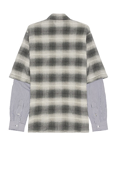 Shop Amiri Double Sleeve Shadow Plaid Shirt In Black