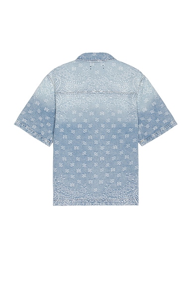 Shop Amiri Bandana Jacquard Snap Short Sleeve Shirt In Perfect Indigo